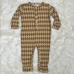 Kate Quinn Brown and Tan Harlequin Kids  Union Suit 18-24 Cotton